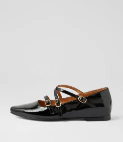 Women TOP END Flats-Sabecca Black Patent Leather Ballet Flats