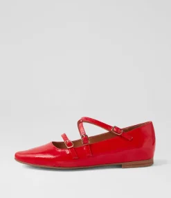 Women TOP END Flats-Sabecca New Red Patent Leather Ballet Flats