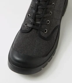 Women TOP END Boots-Sagar Black Canvas Ankle Boots