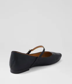 Women TOP END Flats-Sairo Black Leather Ballet Flats