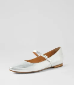 Women TOP END Flats-Sairo Silver Leather Ballet Flats