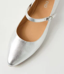 Women TOP END Flats-Sairo Silver Leather Ballet Flats