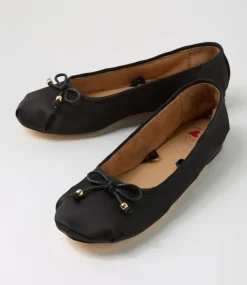 Women I LOVE BILLY Flats-Salina Black Satin Flat Shoes