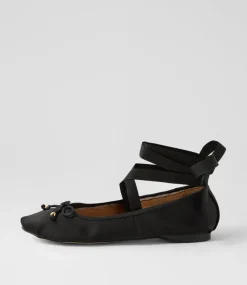 Women I LOVE BILLY Flats-Salina Black Satin Flat Shoes