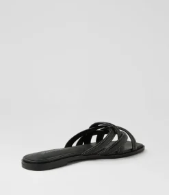 Women DIANA FERRARI Flats|Sandals-Santia Black Leather Sandals