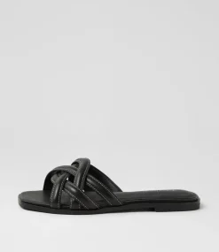 Women DIANA FERRARI Flats|Sandals-Santia Black Leather Sandals