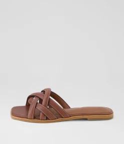 Women DIANA FERRARI Flats|Sandals-Santia Walnut Leather Sandals