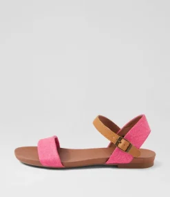 Women I LOVE BILLY Flats|Sandals-Saratoga Pink Denim Tan Sandals