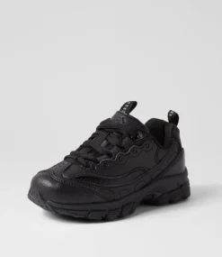 LYNX Sport School Shoes|Junior School Shoes-Scoot Jnr E Lace Black Leather Sneakers