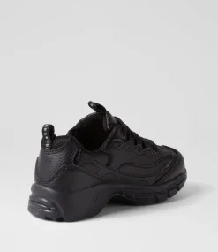 LYNX Sport School Shoes|Junior School Shoes-Scoot Jnr E Lace Black Leather Sneakers