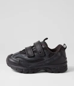 LYNX Sport School Shoes|Junior School Shoes-Scoot Jnr E Vel Black Leather Sneakers