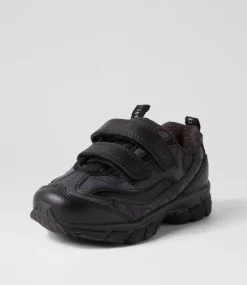 LYNX Sport School Shoes|Junior School Shoes-Scoot Jnr E Vel Black Leather Sneakers
