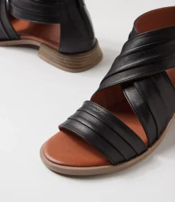 Women DIANA FERRARI Flats|Sandals-Selino Black Leather Sandals