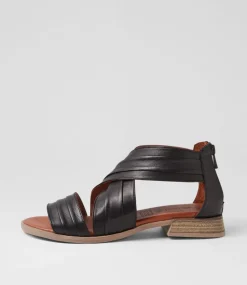 Women DIANA FERRARI Flats|Sandals-Selino Black Leather Sandals