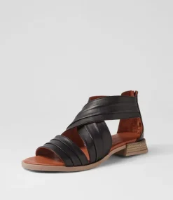 Women DIANA FERRARI Flats|Sandals-Selino Black Leather Sandals