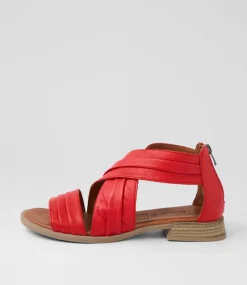 Women DIANA FERRARI Flats|Sandals-Selino Red Leather Sandals