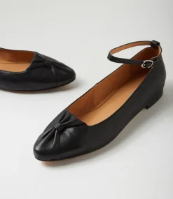 Women TOP END Flats-Sella Black Leather Ballet Flats
