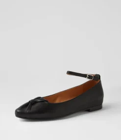 Women TOP END Flats-Sella Black Leather Ballet Flats