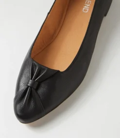 Women TOP END Flats-Sella Black Leather Ballet Flats