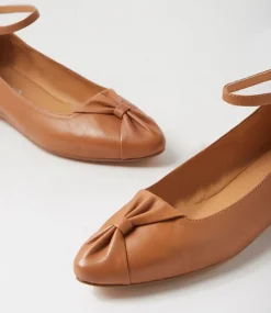 Women TOP END Flats-Sella Dark Tan Leather Ballet Flats