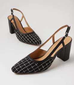 Women DIANA FERRARI Heels-Shadie Black Tweed Fabric Leather Heels
