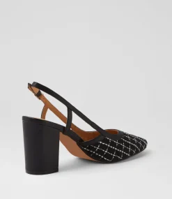 Women DIANA FERRARI Heels-Shadie Black Tweed Fabric Leather Heels