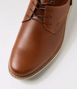 COLORADO Casuals-Shaggy Cognac Leather Lace Up Flats