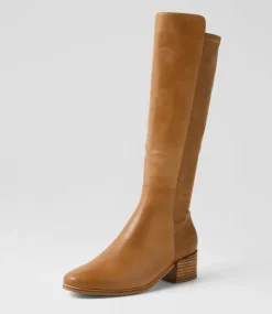 Women DIANA FERRARI Boots-Simsin Mid Tan Leather Stretch Knee High Boots