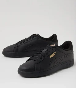 PUMA Sport School Shoes|Senior School Shoes-Smash 3 L Black Gold Leather Sneakers