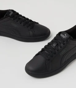 PUMA Sport School Shoes-Smash 3 L Junior Black Shadow Gray Leather Sneakers