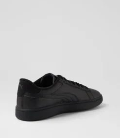 PUMA Sport School Shoes-Smash 3 L Junior Black Shadow Gray Leather Sneakers