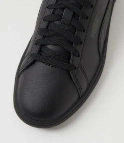 PUMA Sport School Shoes-Smash 3 L Junior Black Shadow Gray Leather Sneakers