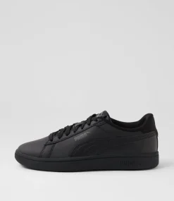 PUMA Sport School Shoes-Smash 3 L Junior Black Shadow Gray Leather Sneakers