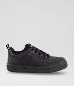 SKECHERS Sport School Shoes|Junior School Shoes-Smooth Street Genzo Junior Black Fabric Sneakers