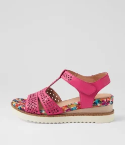 Women SUPERSOFT Comfort|Heels-Social Fuchsia Floral Leather Sandals