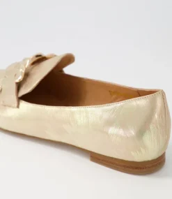 Women TOP END Flats|Loafers-Socoro Gold Scratch Leather Loafers