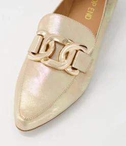 Women TOP END Flats|Loafers-Socoro Gold Scratch Leather Loafers