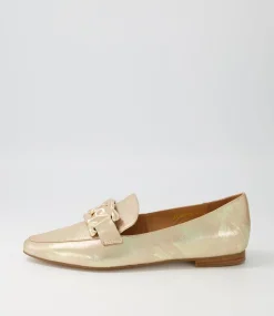 Women TOP END Flats|Loafers-Socoro Gold Scratch Leather Loafers