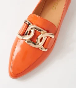 Women TOP END Flats|Loafers-Socoro Orange Patent Leather Flat Shoes