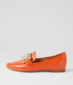Women TOP END Flats|Loafers-Socoro Orange Patent Leather Flat Shoes