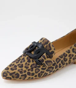 Women TOP END Loafers|Flats-Socoros Camel Leopard Suede Loafers