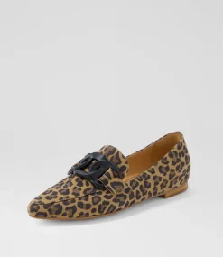 Women TOP END Loafers|Flats-Socoros Camel Leopard Suede Loafers