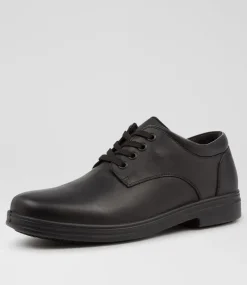 COLORADO Senior School Shoes-Solace Senior Matte Black Leather Lace Up Shoes