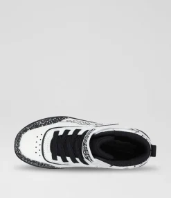 SKECHERS Sport School Shoes-Sport Court 92 Colour Junior White Black Fabric Sneakers