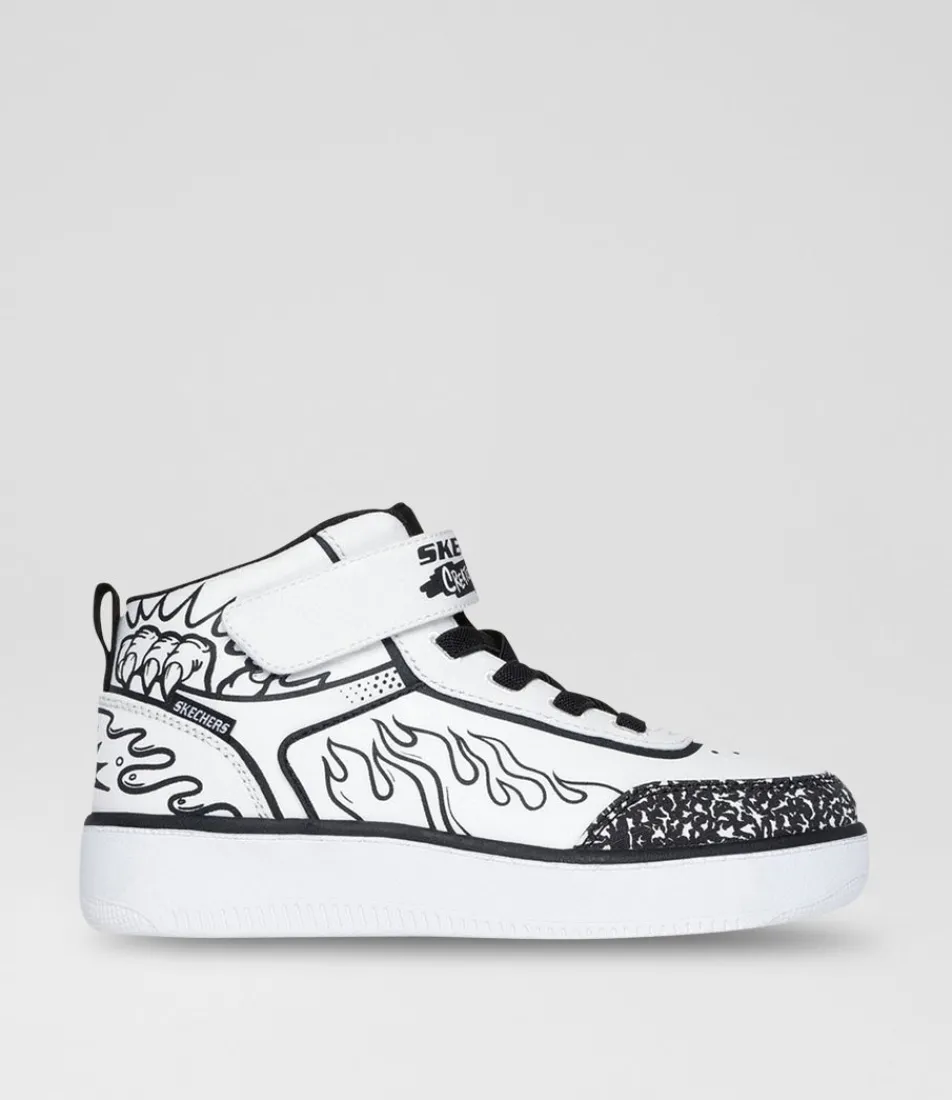 SKECHERS Sport School Shoes-Sport Court 92 Colour Junior White Black Fabric Sneakers