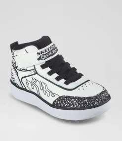 SKECHERS Sport School Shoes-Sport Court 92 Colour Junior White Black Fabric Sneakers