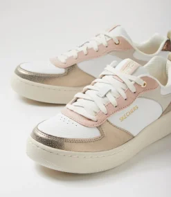 Women SKECHERS Sneakers-Sport Court 92 White Pink Gold Sneakers