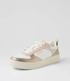 Women SKECHERS Sneakers-Sport Court 92 White Pink Gold Sneakers
