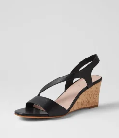 Women DIANA FERRARI Heels|Sandals-Staud Black Cork Heel Leather Sandals