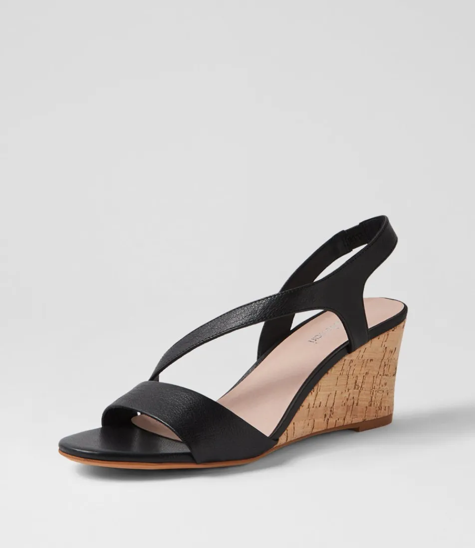 Women DIANA FERRARI Heels|Sandals-Staud Black Cork Heel Leather Sandals